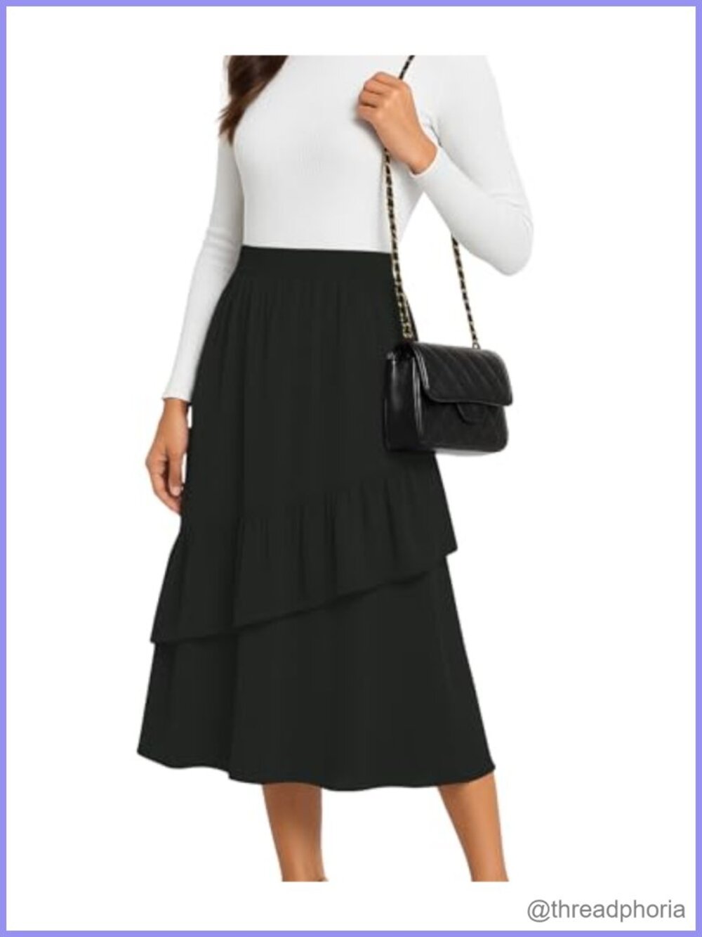 Women's Flowy Boho Midi Skirt High-Waist A-Line Layered Ruffle Hem with Pockets